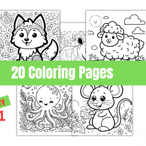 Cute Animal Coloring Pages for Kids – 20 Printable Pages – Fun & Easy Animal Coloring Book – Instant Download